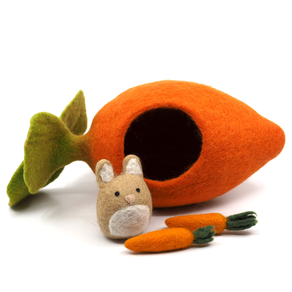 Wool Bunny and Carrot Cottage