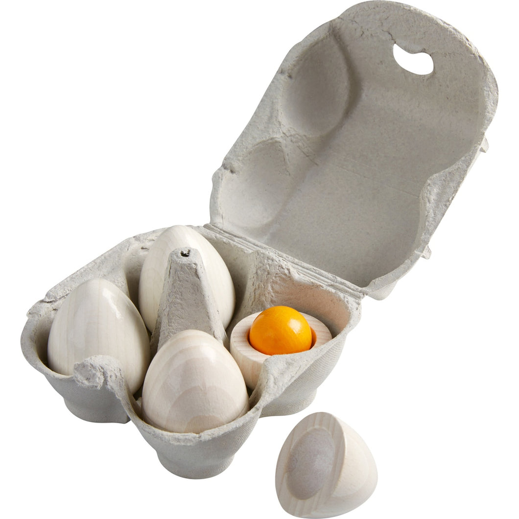 4 Wooden Eggs with Yolk in Carton