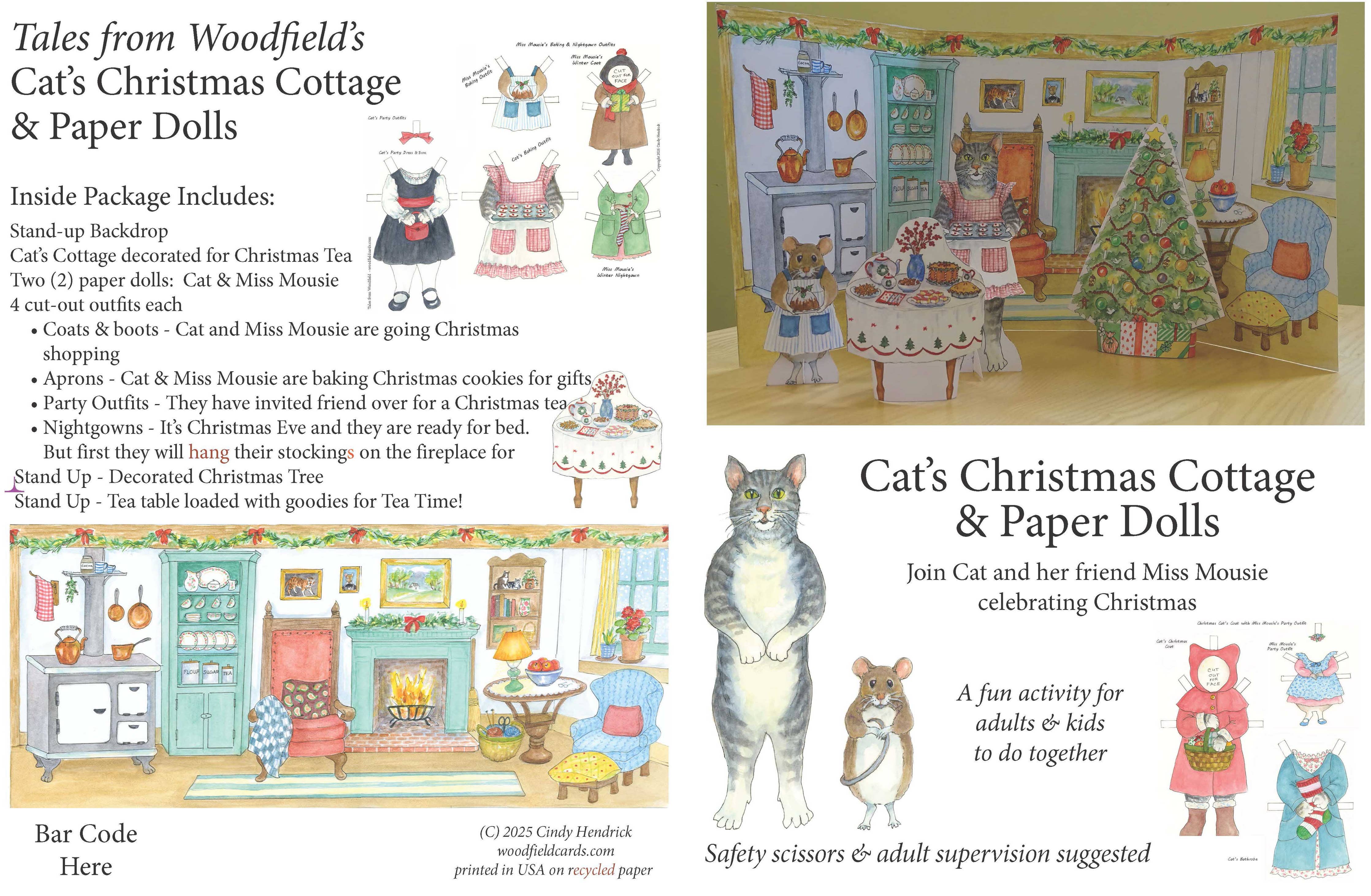 Cat's Christmas Cottage Paper Doll Kit