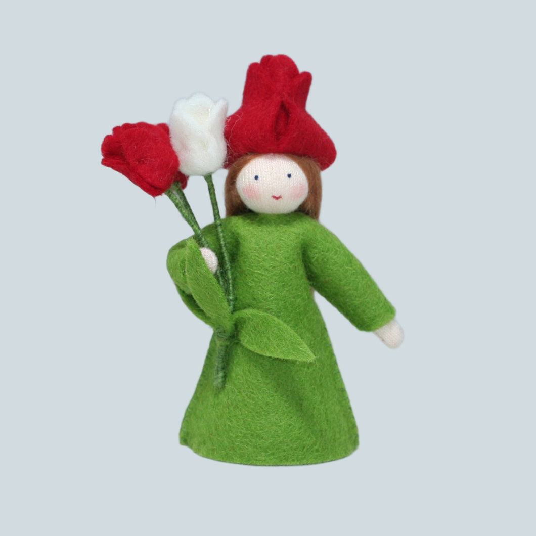 Red Tulip Fairy Felted Waldorf Doll - Two Skin Colors