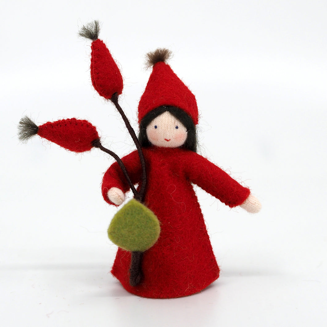 Red Rose Hips Felted Waldorf Doll