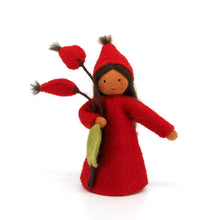 Load image into Gallery viewer, Red Rose Hips Felted Waldorf Doll
