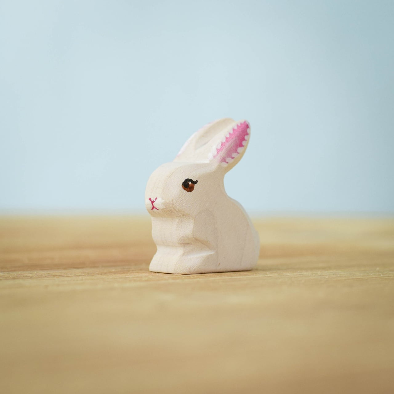 Wooden Sitting White Baby Rabbit