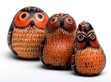 Hand-Carved Owl Gourd Shaker
