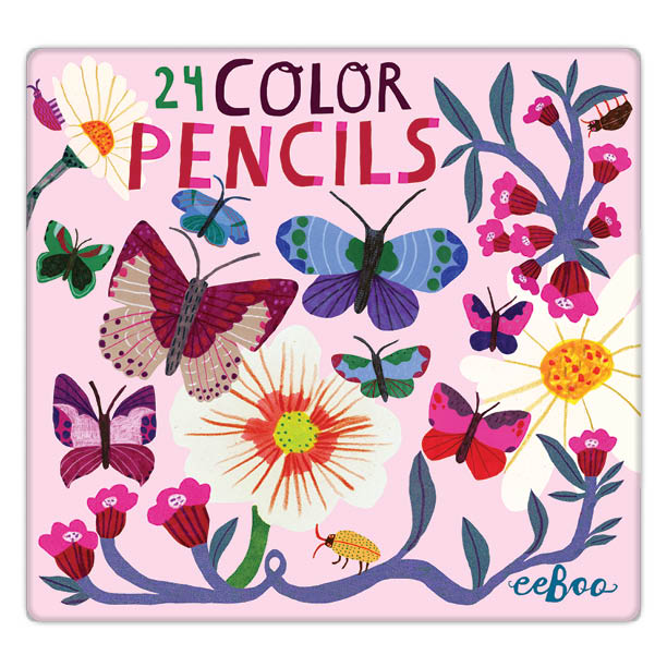 Butterflies and Flowers Colored Pencils Tin- Set of 12