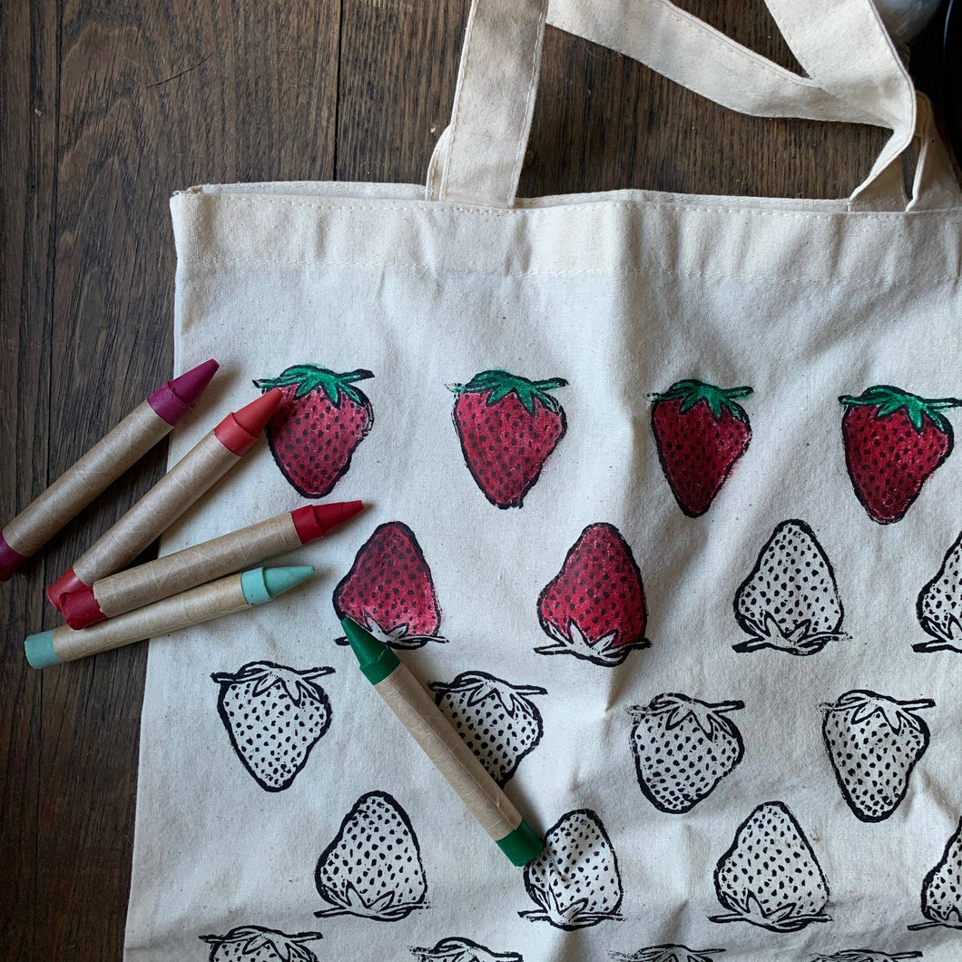 Color-Your-Own Strawberry Market Tote with Eco-Friendly Crayons