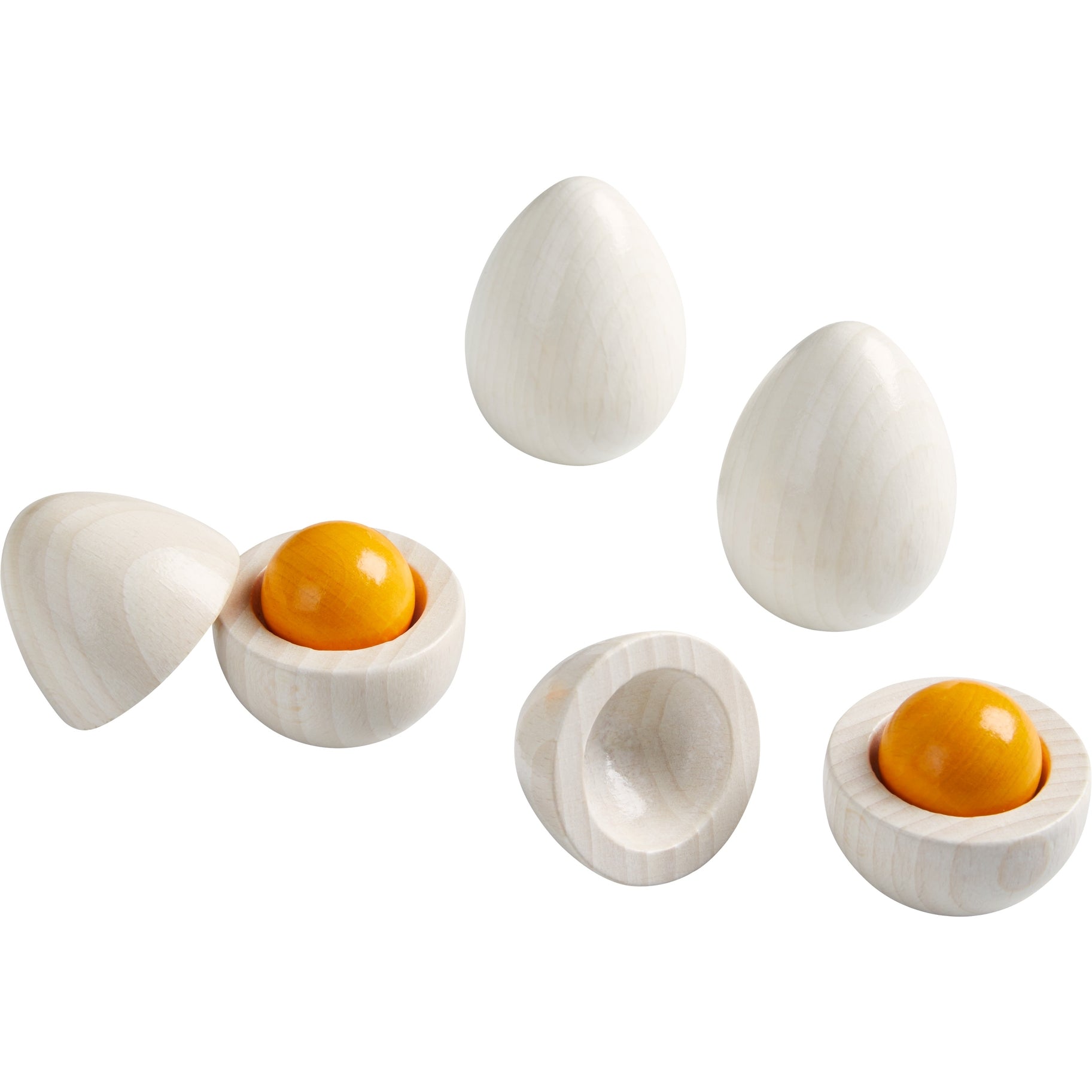4 Wooden Eggs with Yolk in Carton