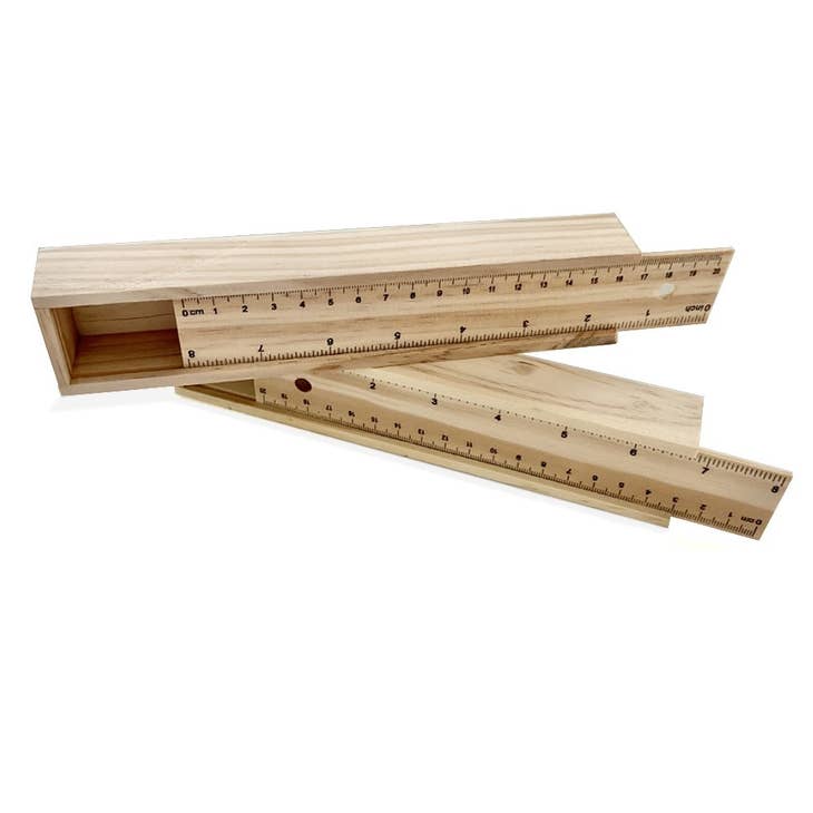 Wooden Sliding Pencil Box with Ruler