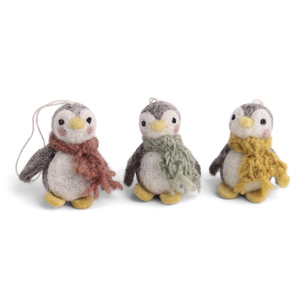 Baby Penguin Felted Wool Ornaments - Set of 3