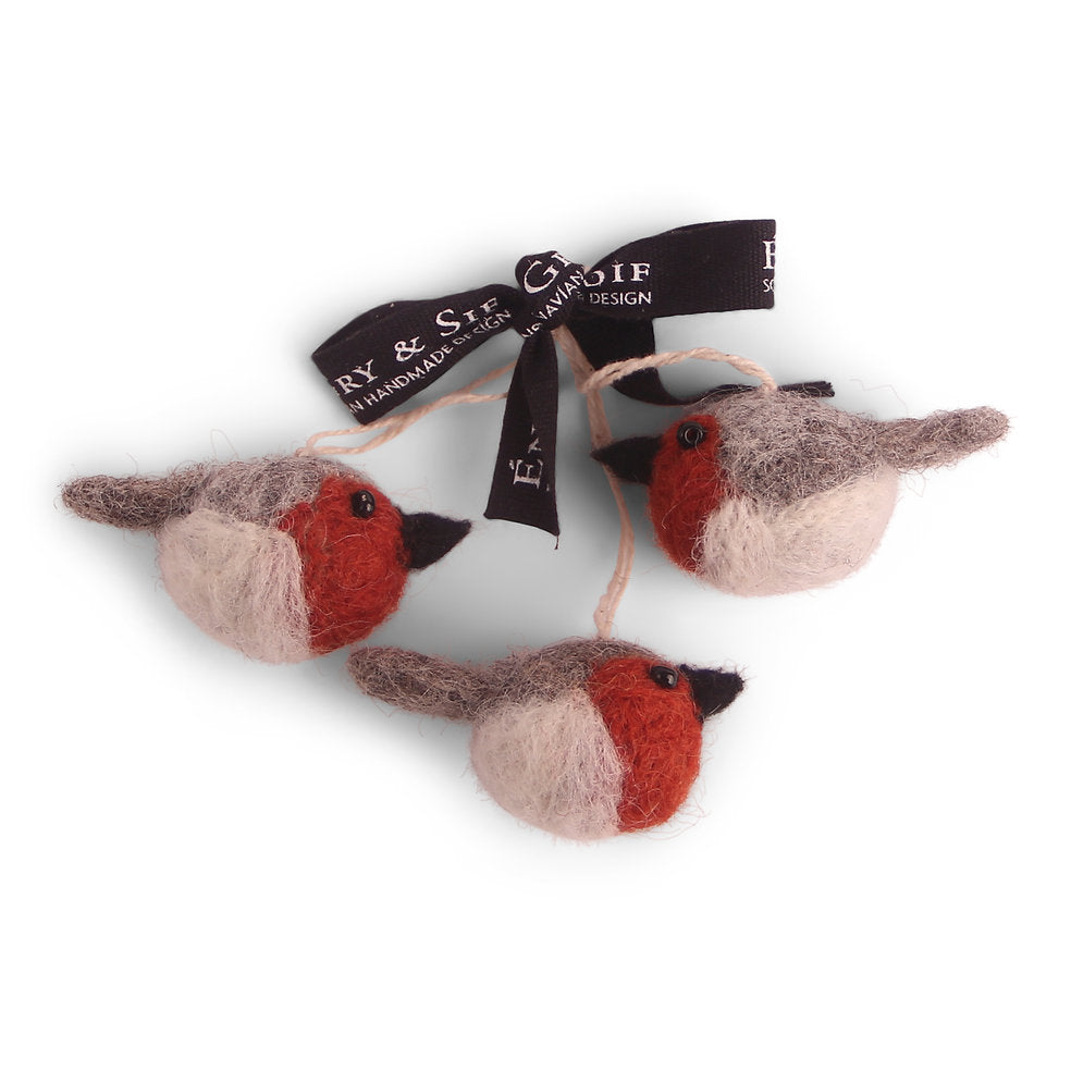Cheery Birds Felted Wool Ornaments - Set of 3