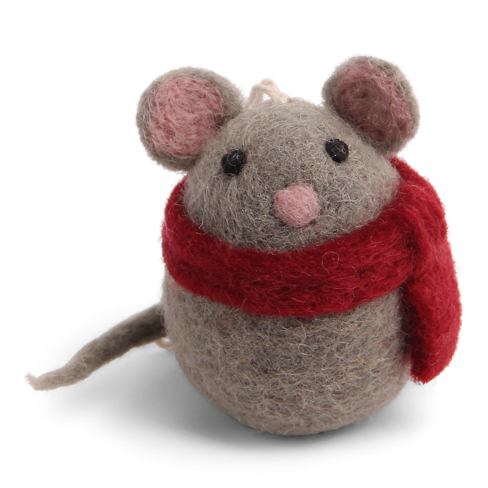 Chubby Mouse with Scarf Felted Wool Ornament