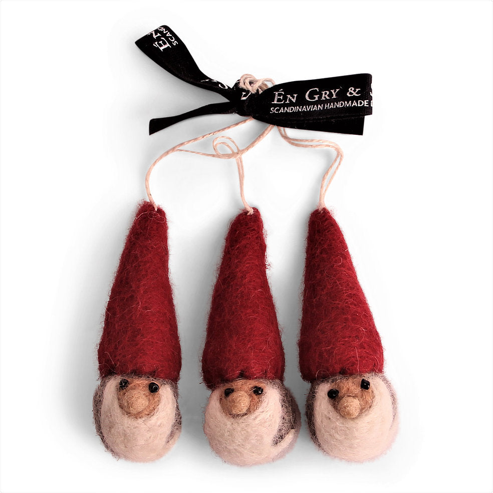 Gnome Felted Wool Ornaments - Set of 3