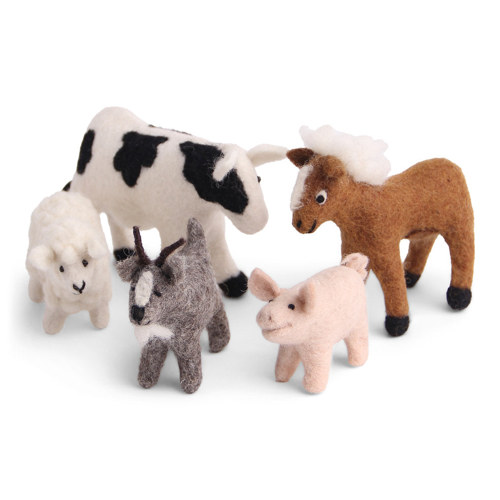 Set of Five Handmade Wool Farm Animals