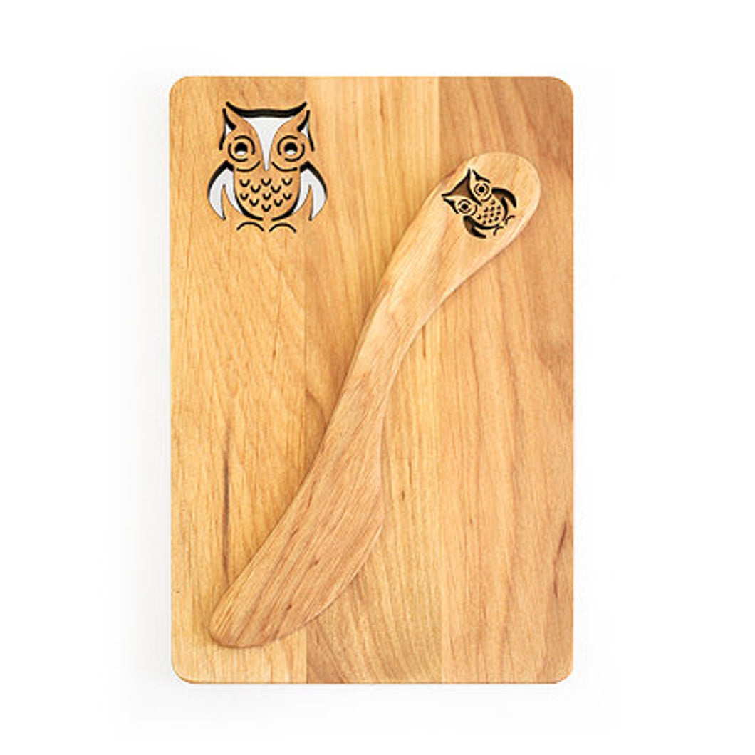 Owl Wooden Bread Board and Spreader