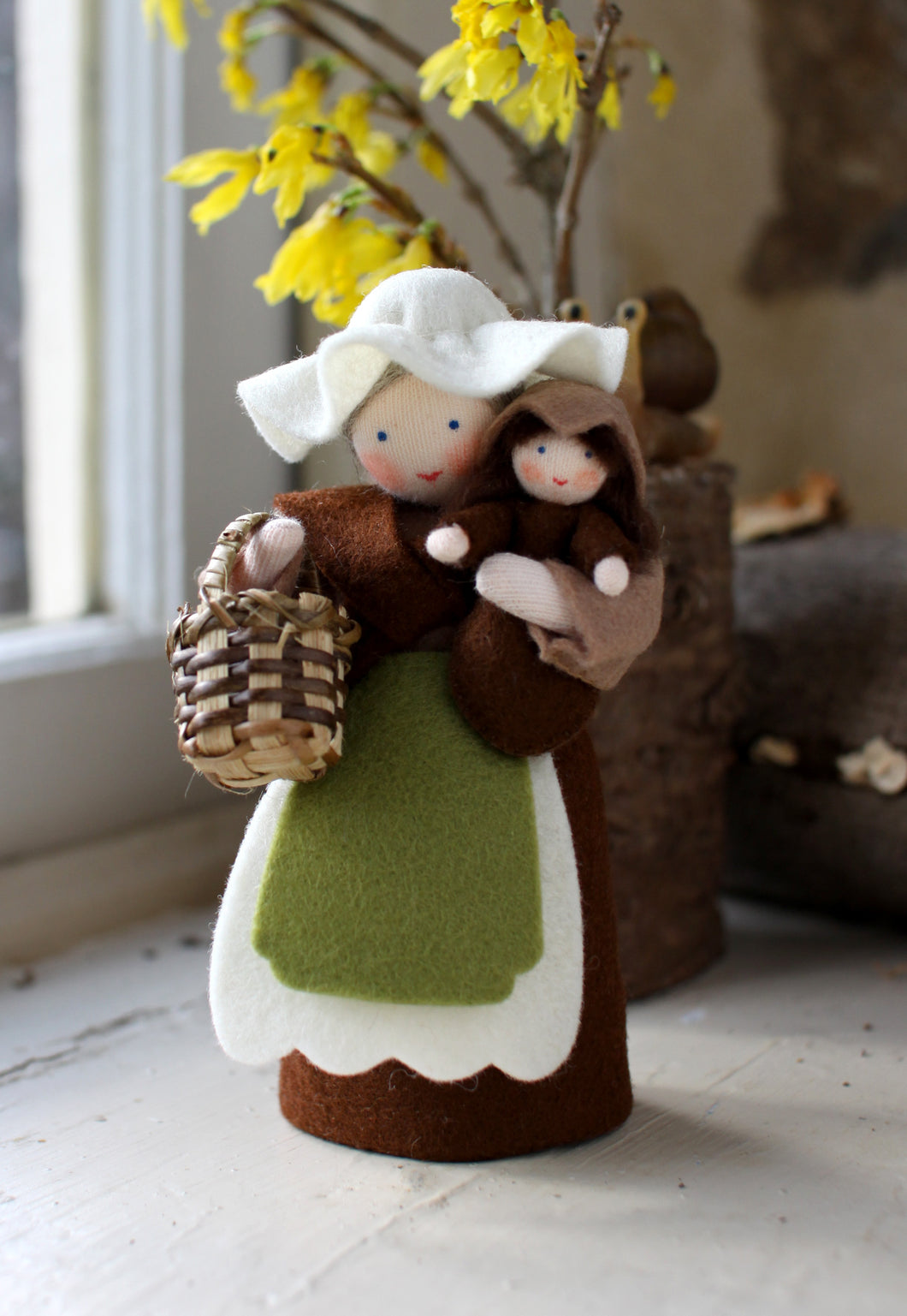Mother Earth with Baby Seed Felted Waldorf Doll